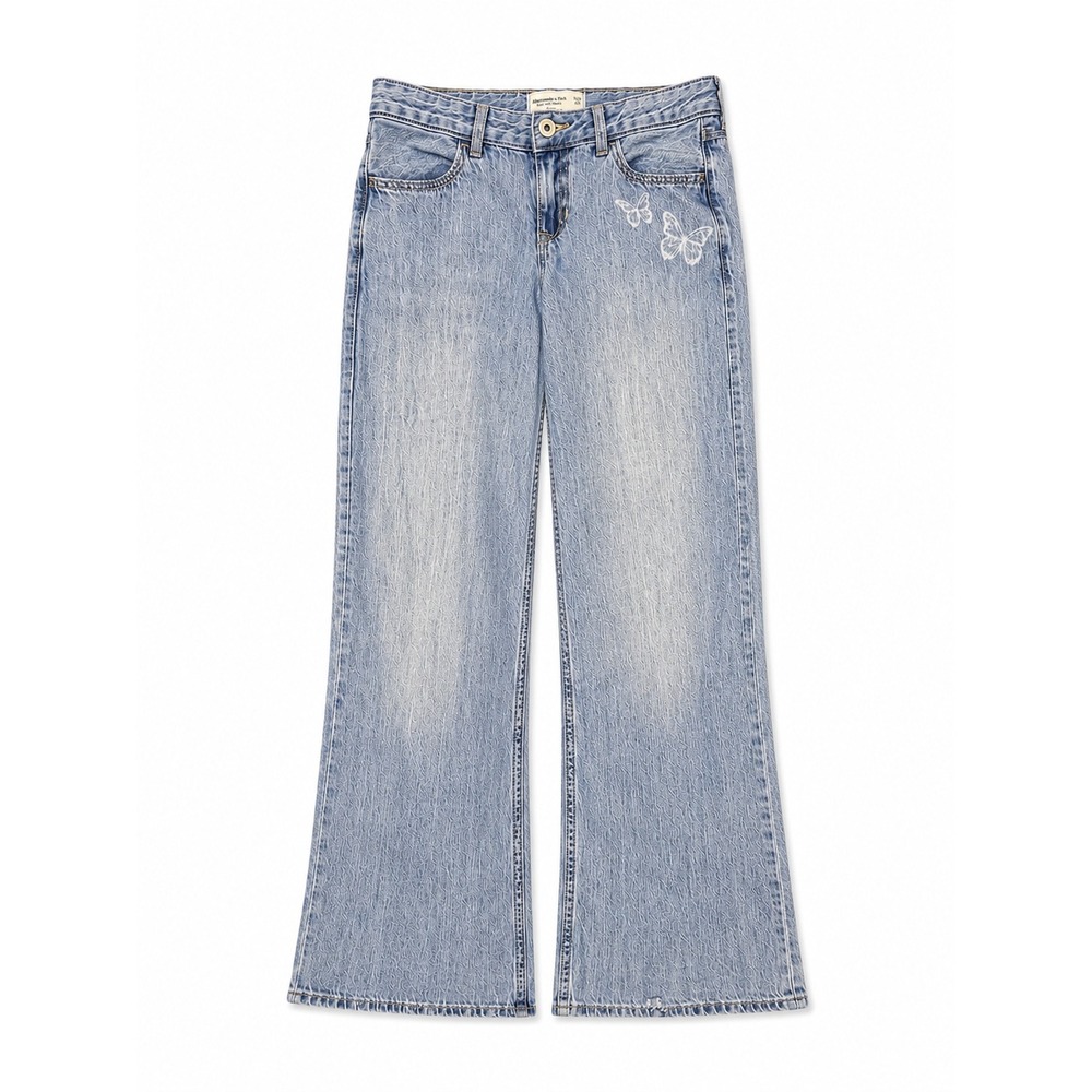 Abercrombie Kids Low Rise Baggy Jeans Butterfly Light Wash Size 13/14 Long